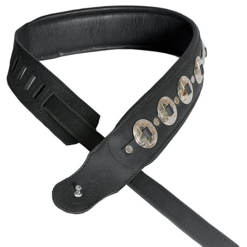 Leather Guitar Bass Strap 3.25" Concho Dual Padded Black Great American